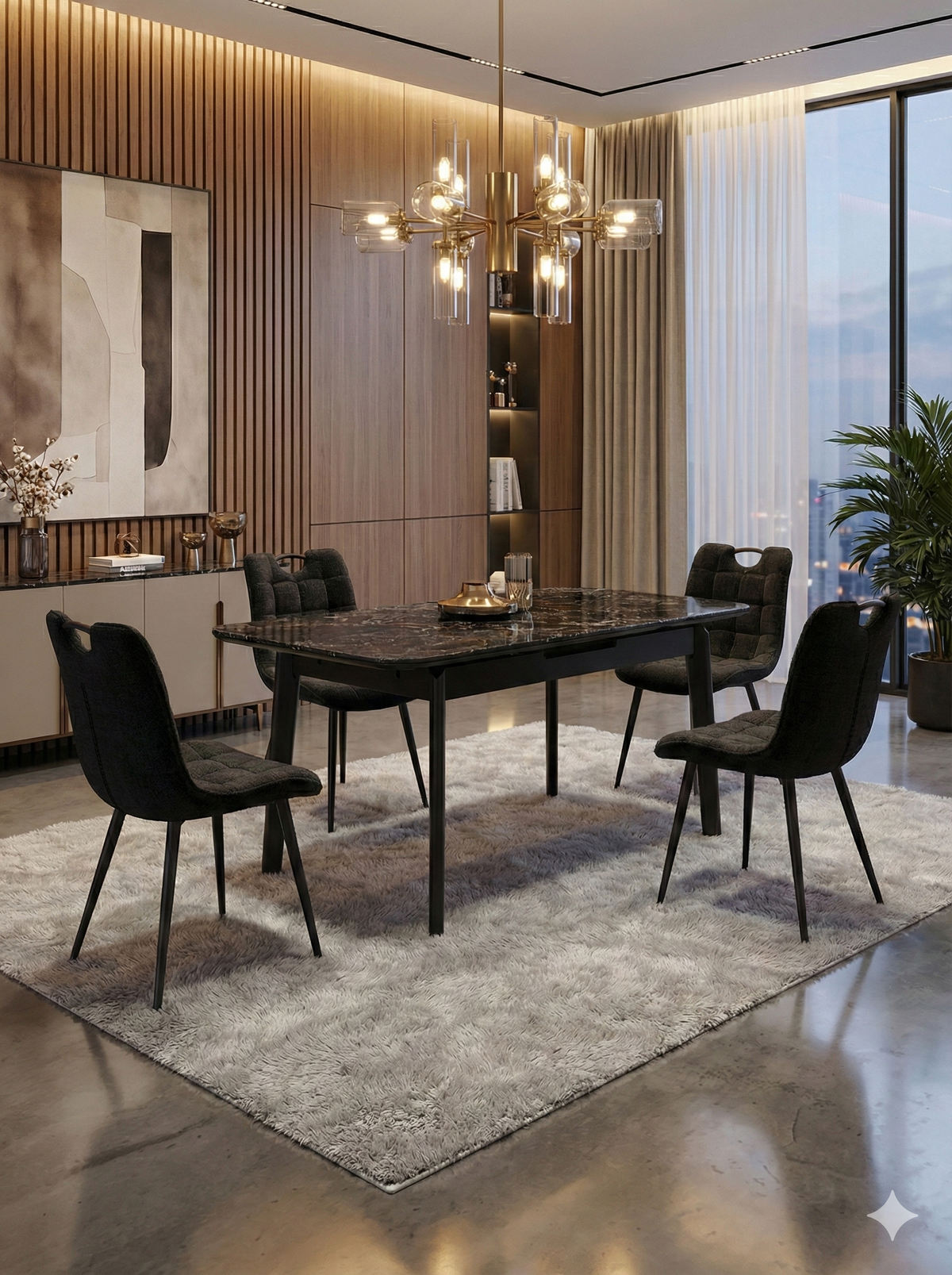 Monza black dining chair shown with Arizona table