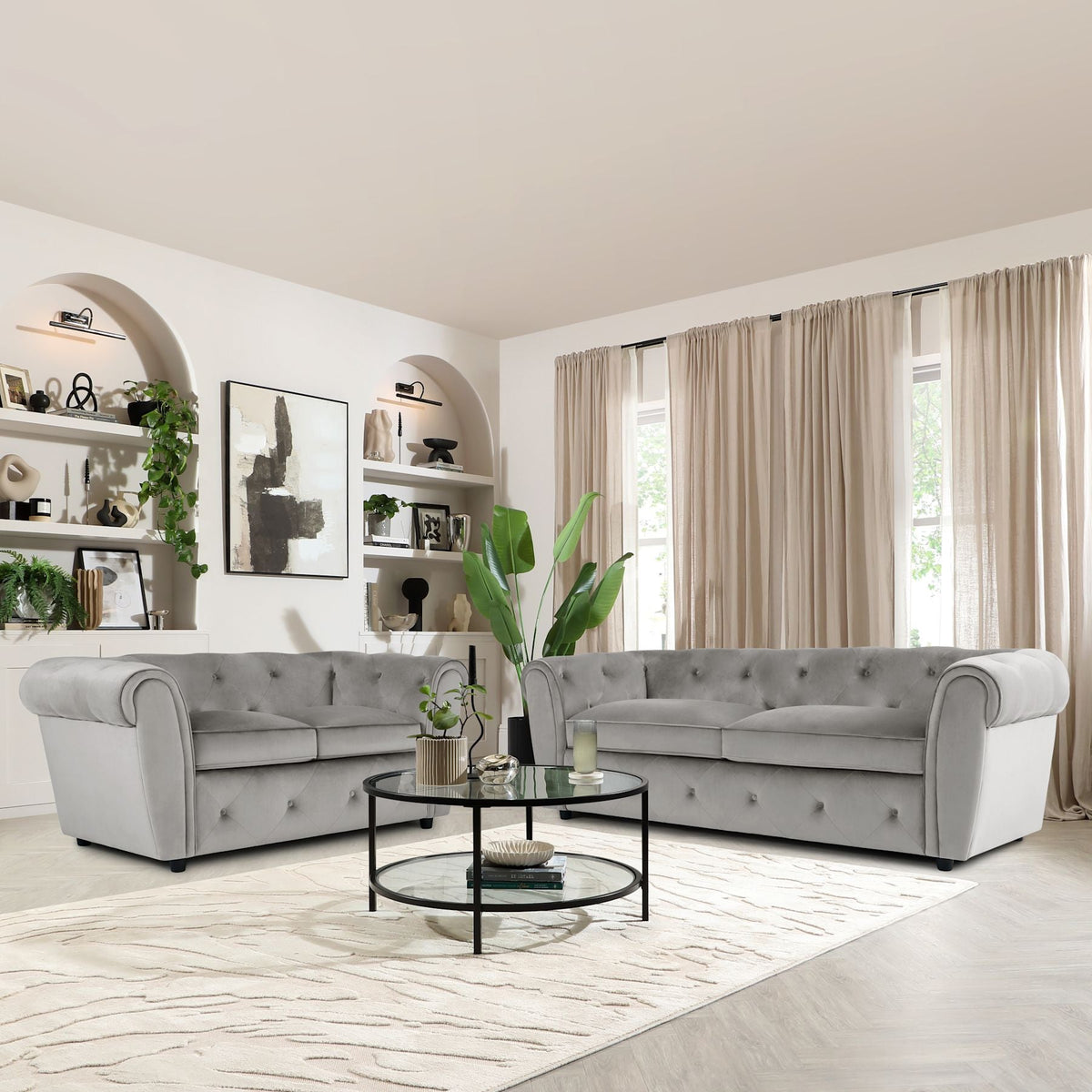 Cleveland grey Chesterfield 3+2 sofa set