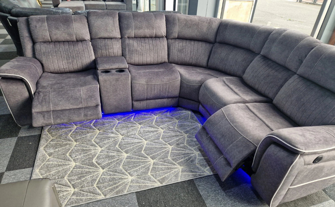 Cuba grey fabric electric recliner corner sofa