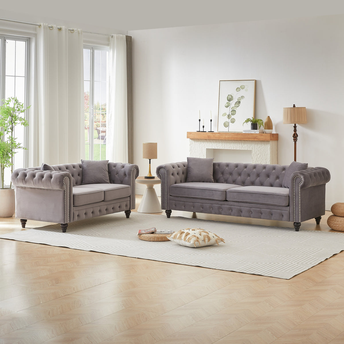 Kashmir grey plush velvet 3+2 sofa set