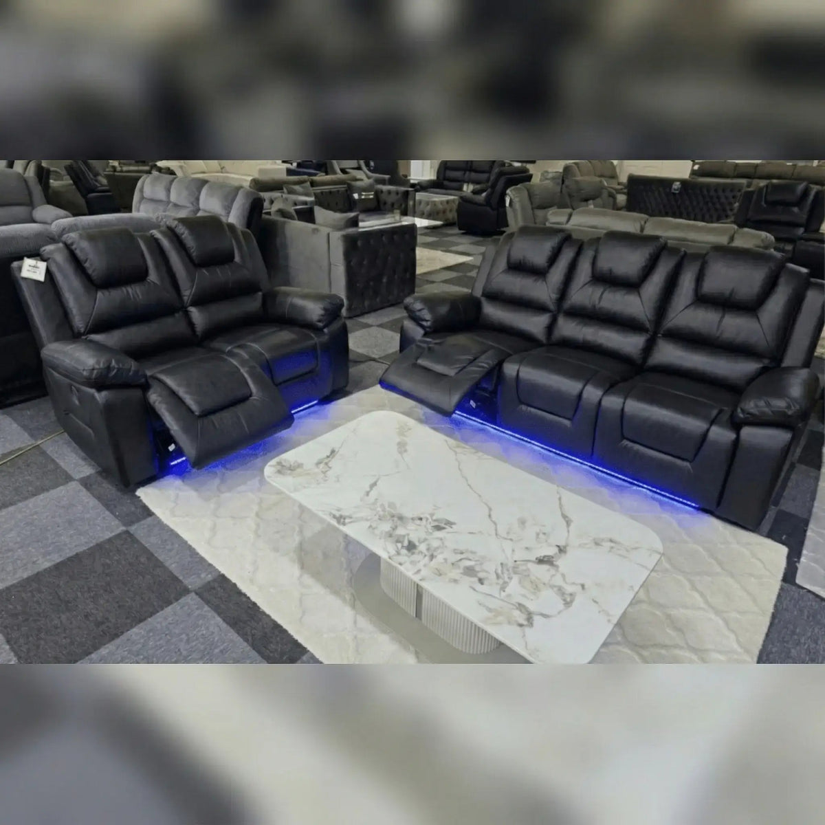 Oxford black leather 3+2 electric recliner sofa set
