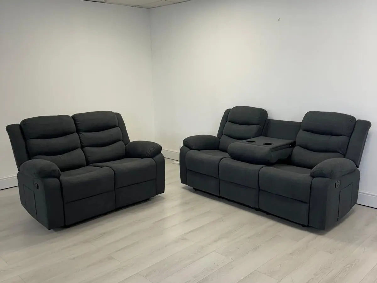 Sorrento 3+2 grey fabric recliner sofa set