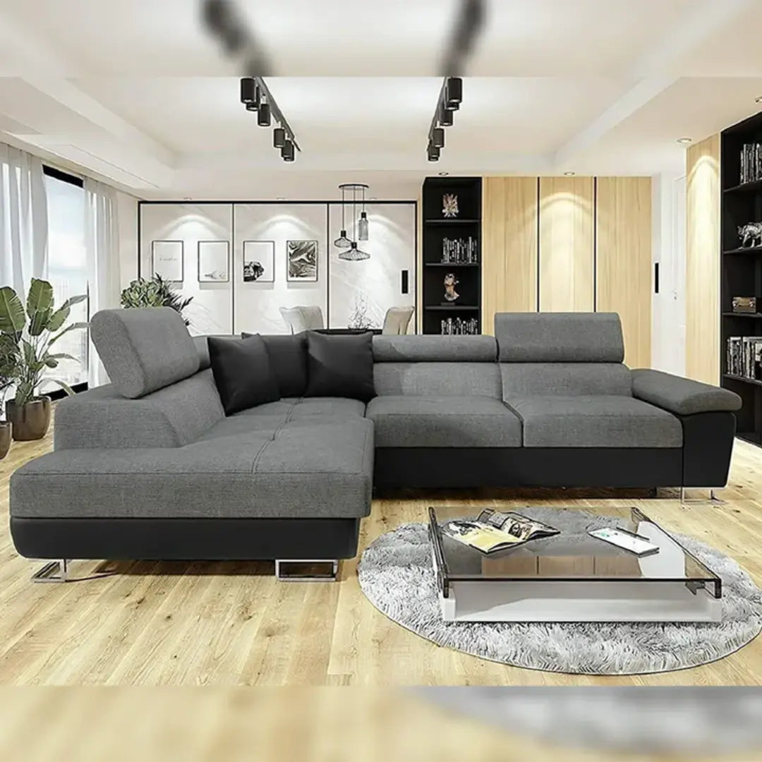Anton grey and black corner sofa bed