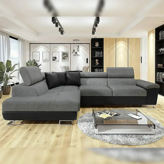 Anton grey and black corner sofa bed