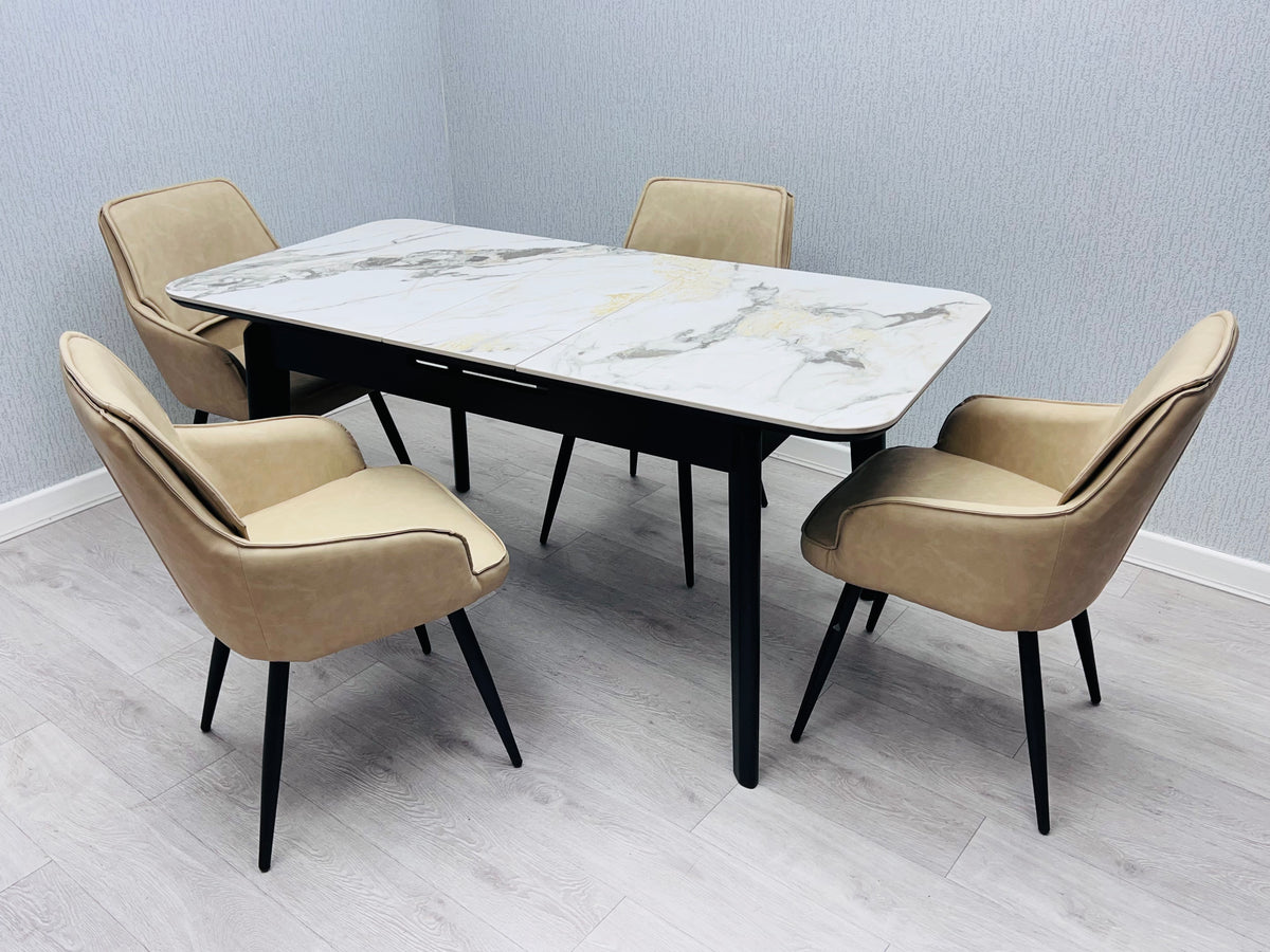 Monza beige dining chair shown with Arizona table