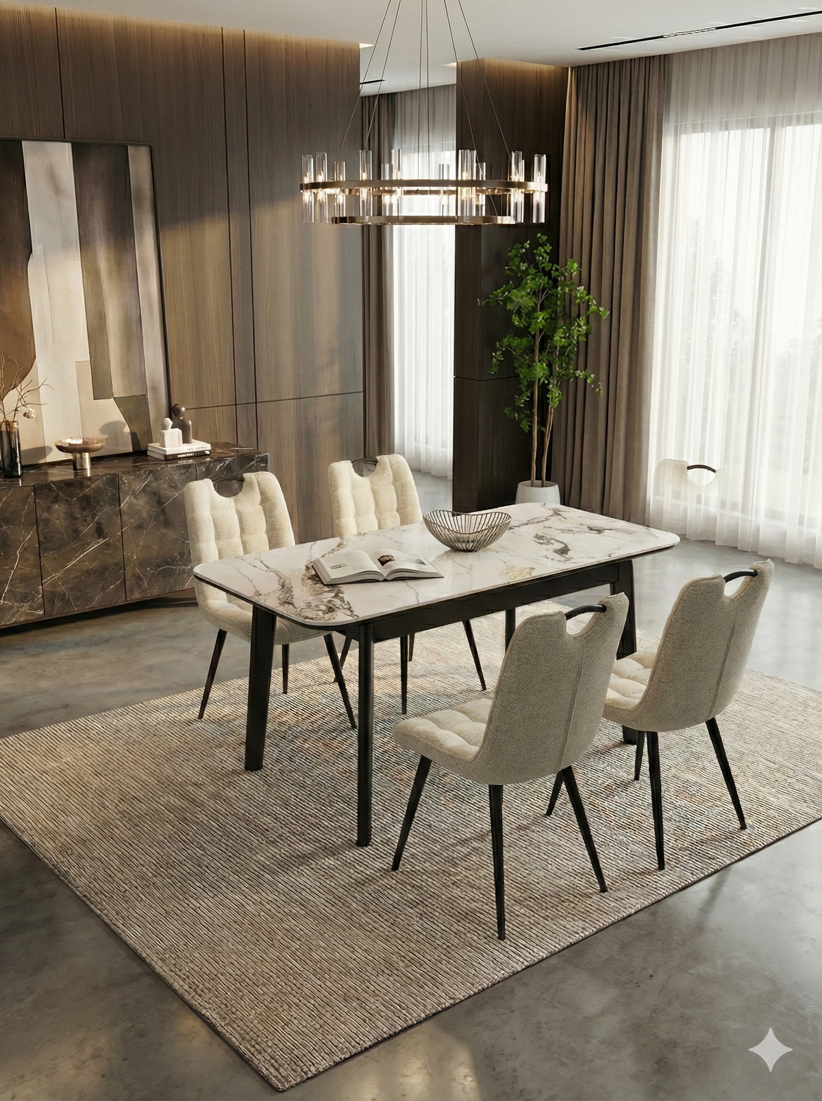 Arizona extending ceramic dining table in cream and gold