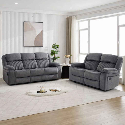 Buenos grey fabric 3+2 recliner sofa set