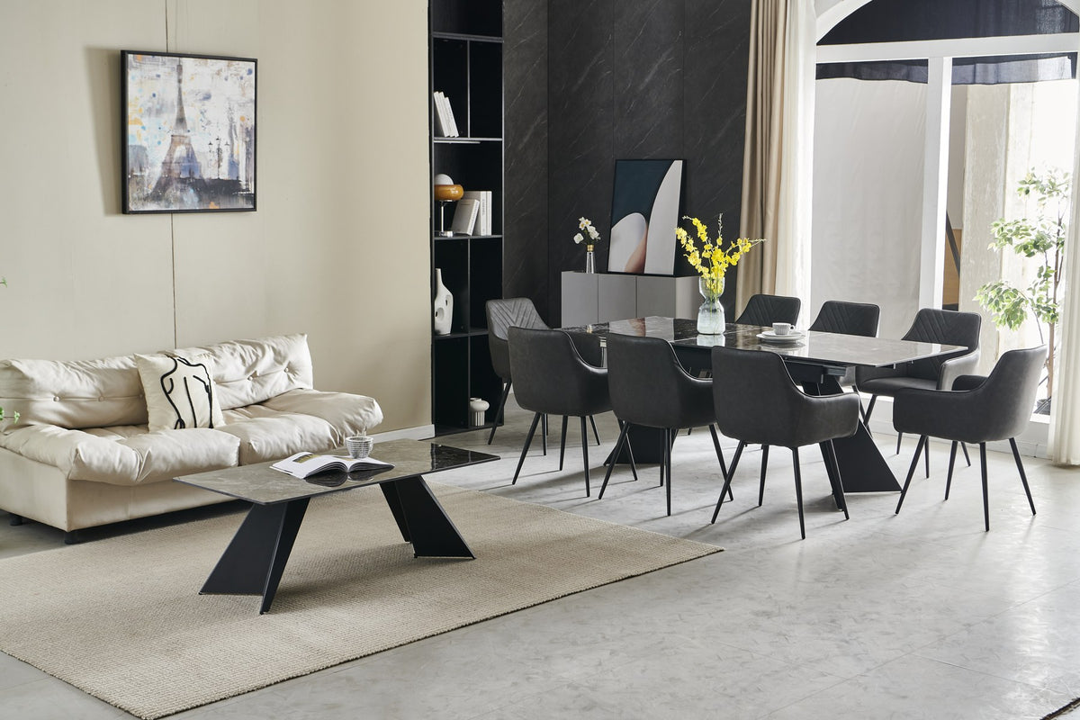 Chicago 160cm to 200cm black and gold ceramic dining table