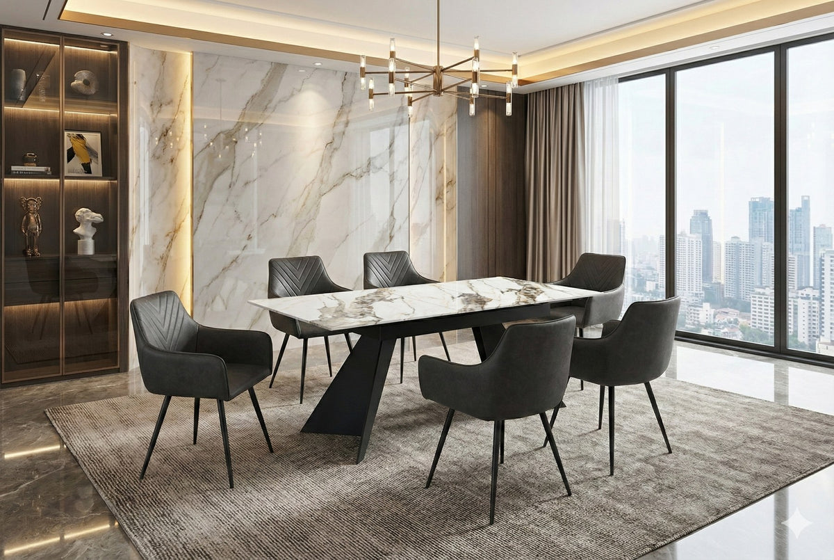 Chicago 160cm to 200cm white grey ceramic dining table