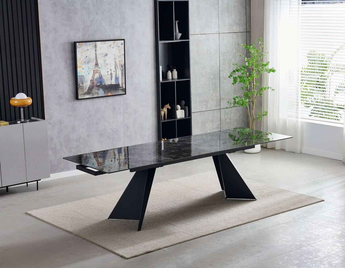 Chicago 180cm to 260cm black and gold ceramic dining table