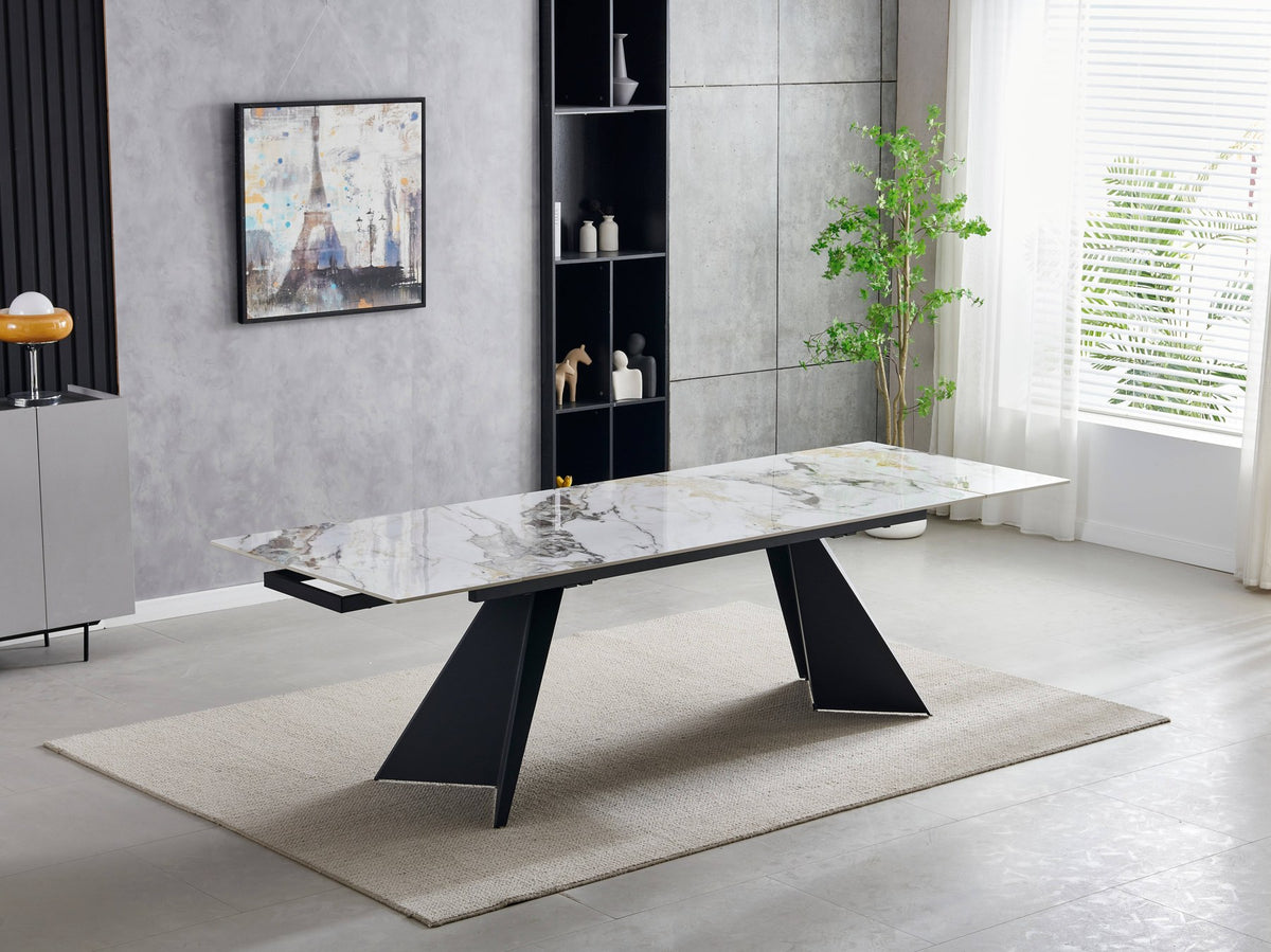 Chicago 180cm to 260cm cream and gold ceramic dining table