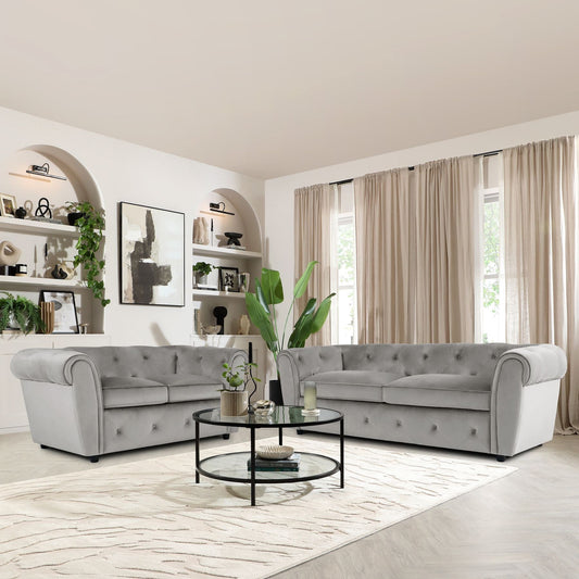 Cleveland grey Chesterfield 3+2 sofa set
