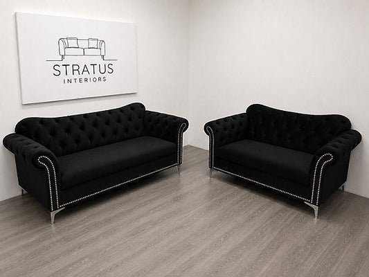 Elegance Chesterfield grey velvet 3+2 sofa set