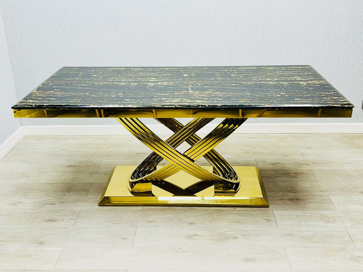 Elina Black and Gold marble dining table
