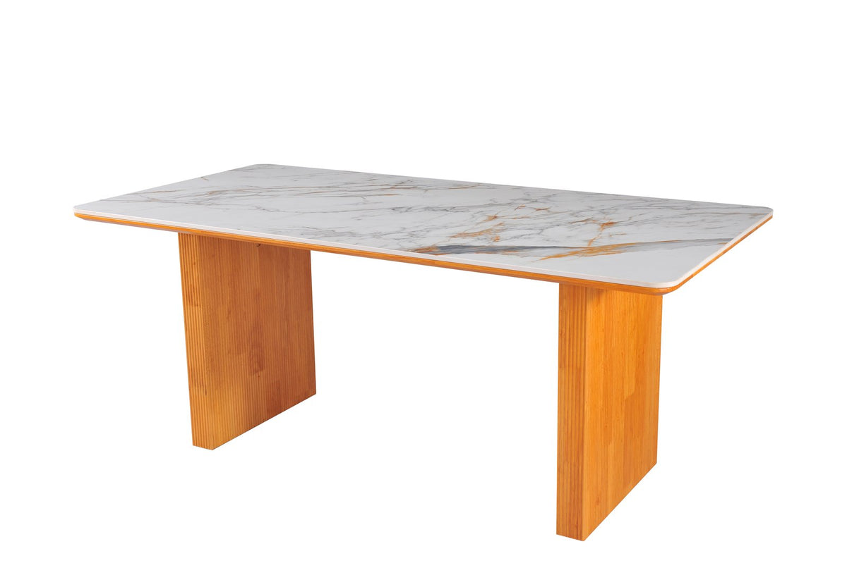 Engelberg cream and gold dining table angle view