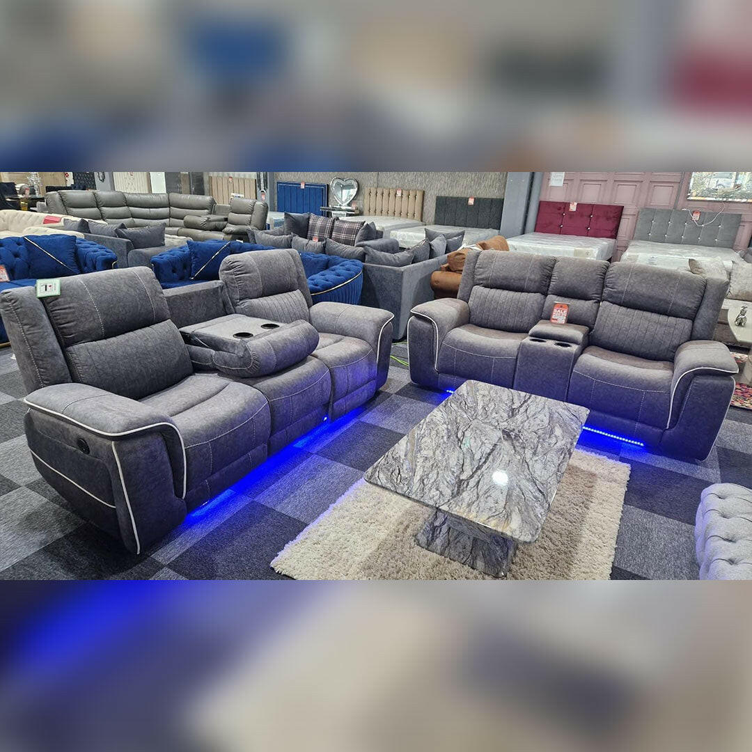 Hannah 3+2 electric recliner micro fibre fabric sofa set