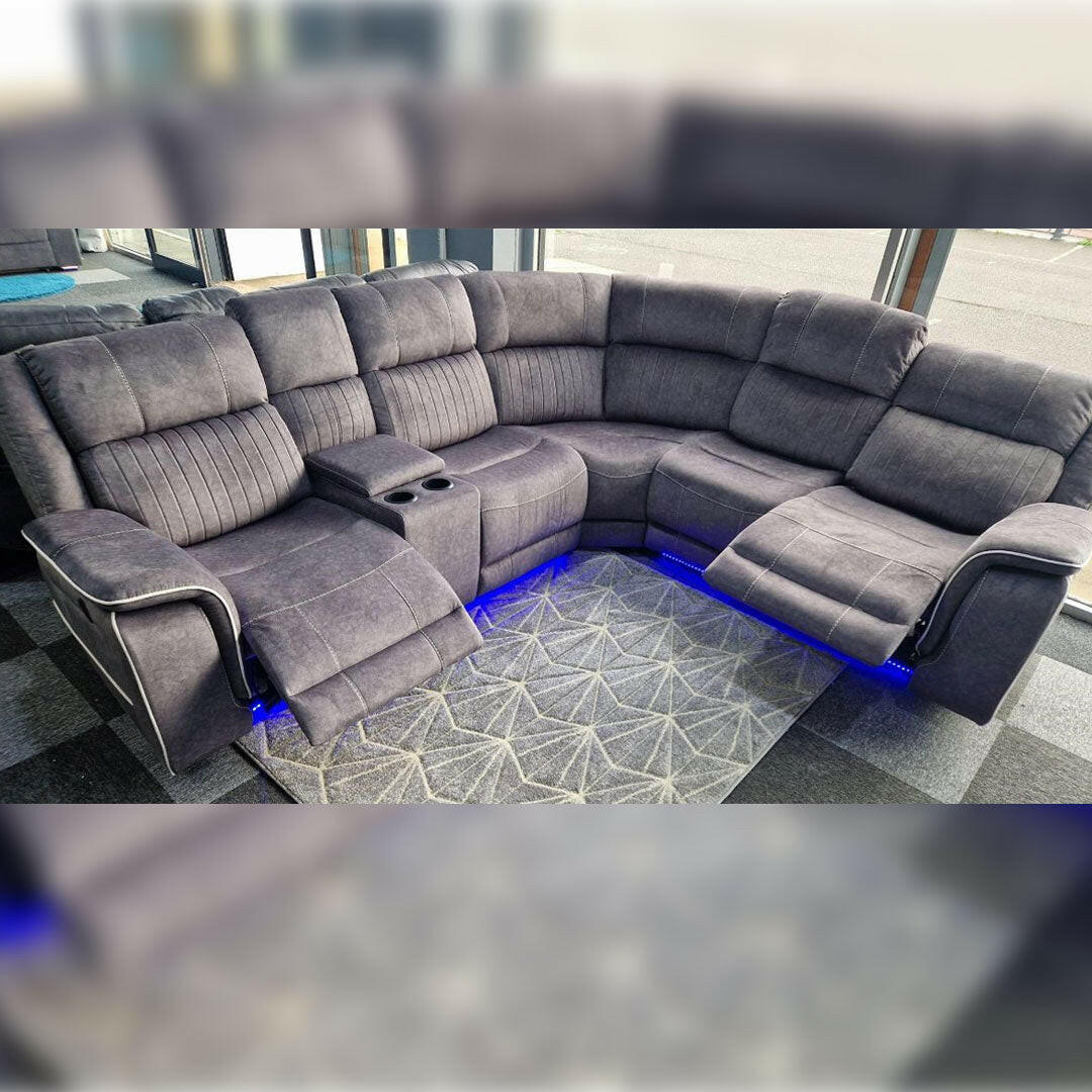 Hannah Corner electric recliner micro fibre fabric sofa
