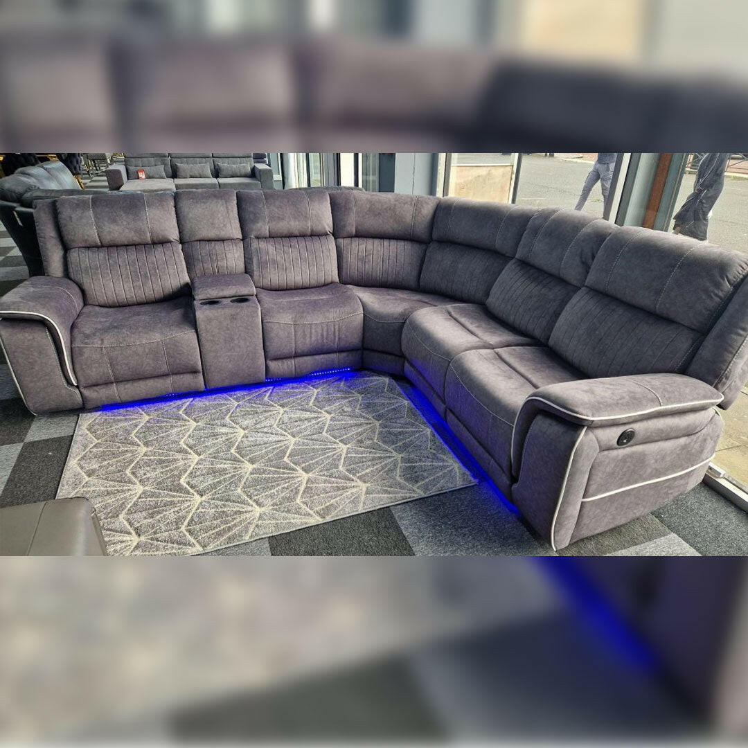 Hannah Corner electric recliner micro fibre fabric sofa