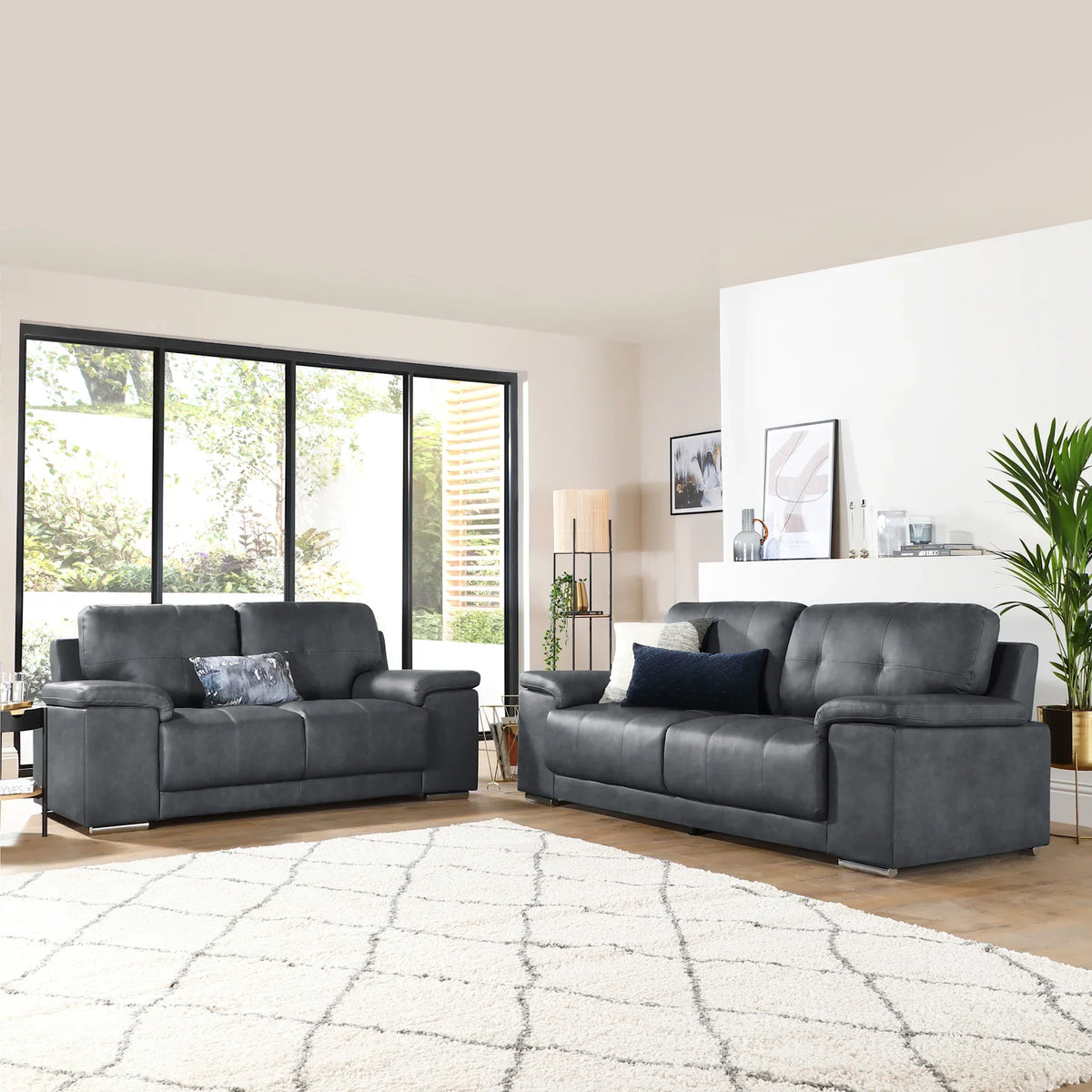 Kansas grey faux leather 3+2 sofa set
