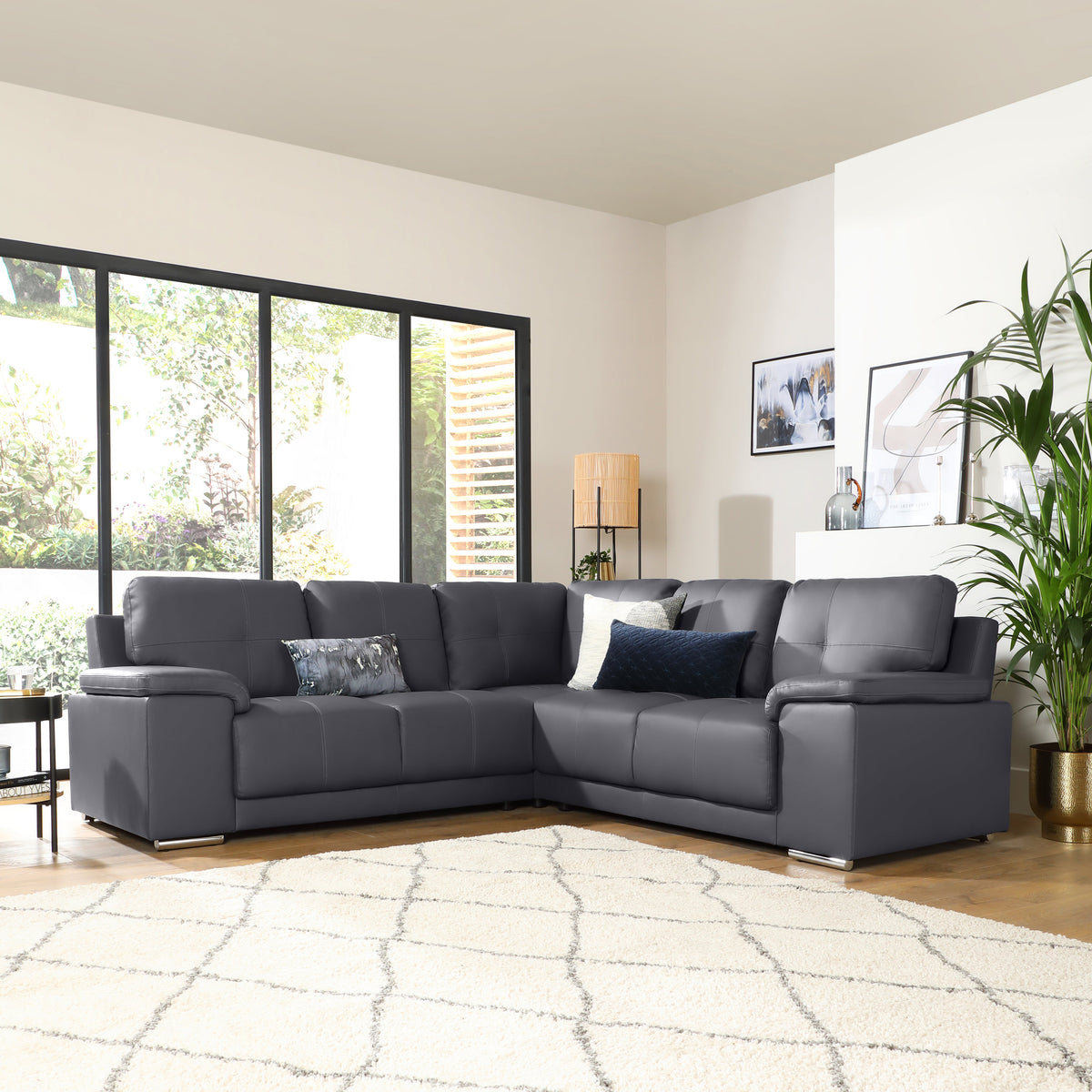 Kansas grey faux leather corner sofa