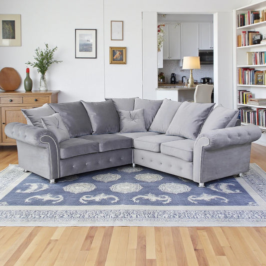 Kashmir grey plush velvet corner sofa