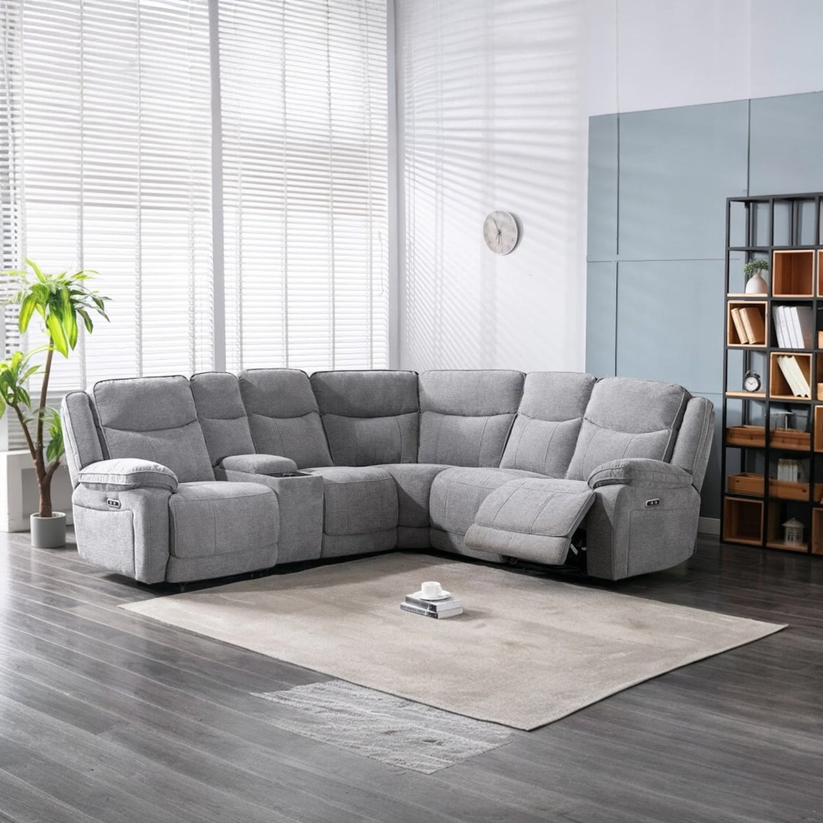 Lakeland light grey fabric electric recliner corner sofa