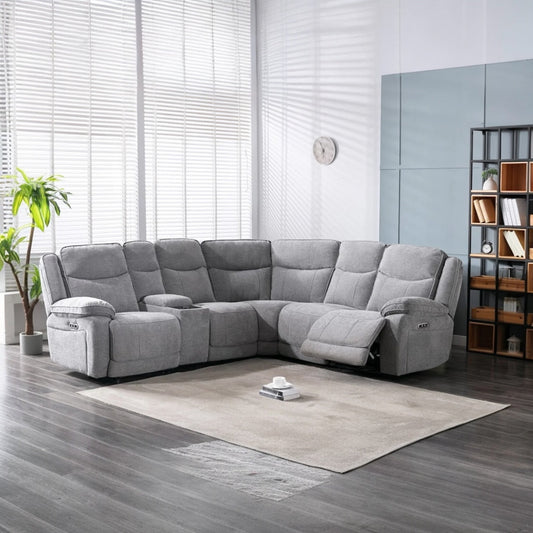 Lakeland light grey fabric electric recliner corner sofa