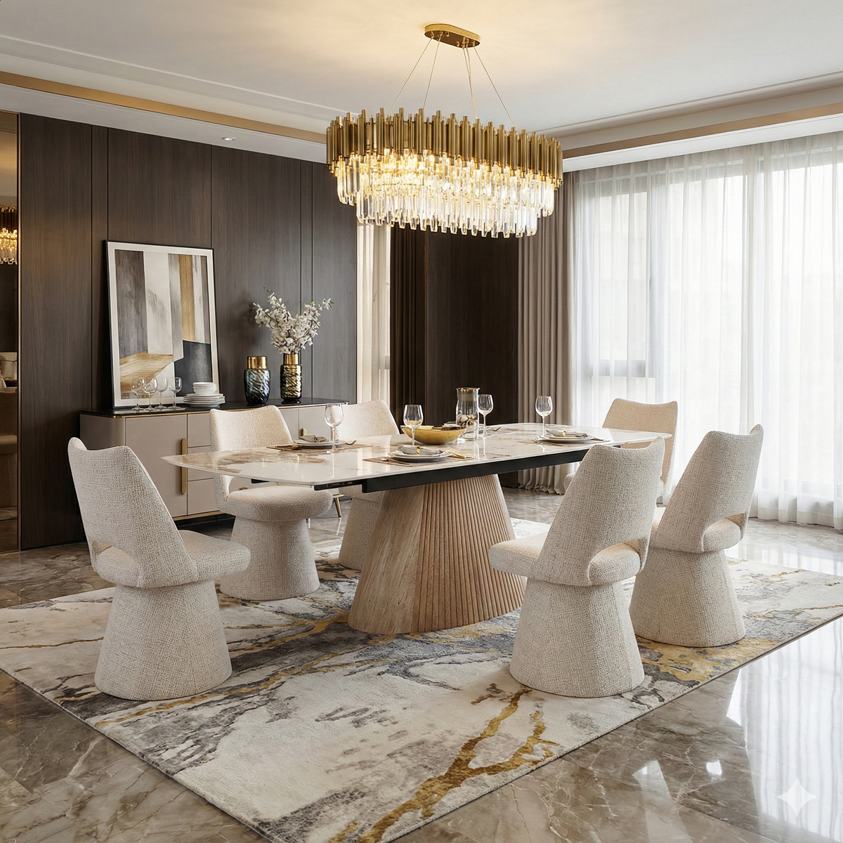 Monaco extending dining table beige angle view