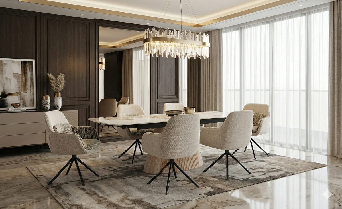 Monaco extending dining table beige front view