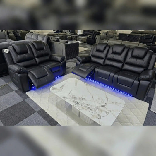 Oxford black leather 3+2 electric recliner sofa set