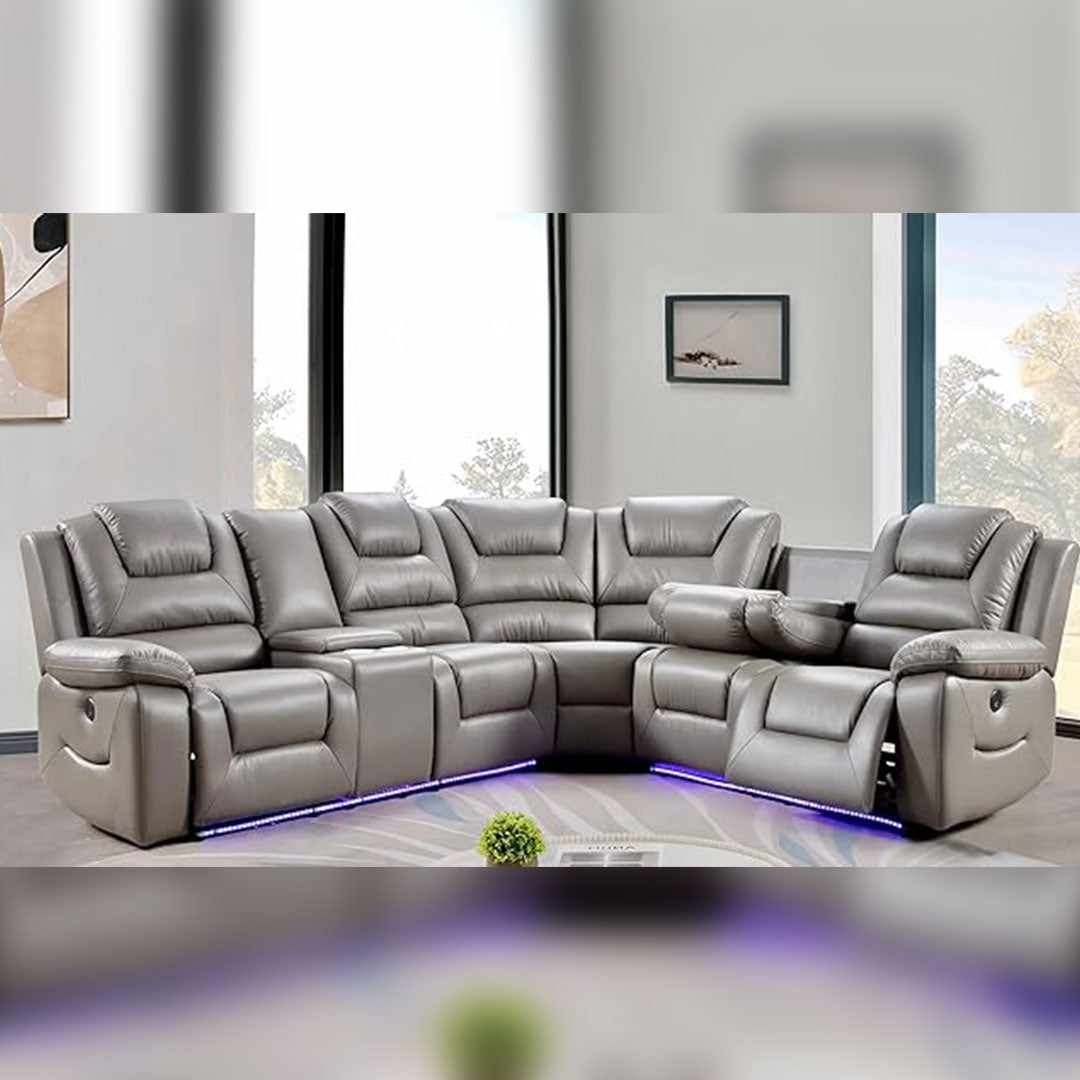 Oxford leather electric recliner corner sofa