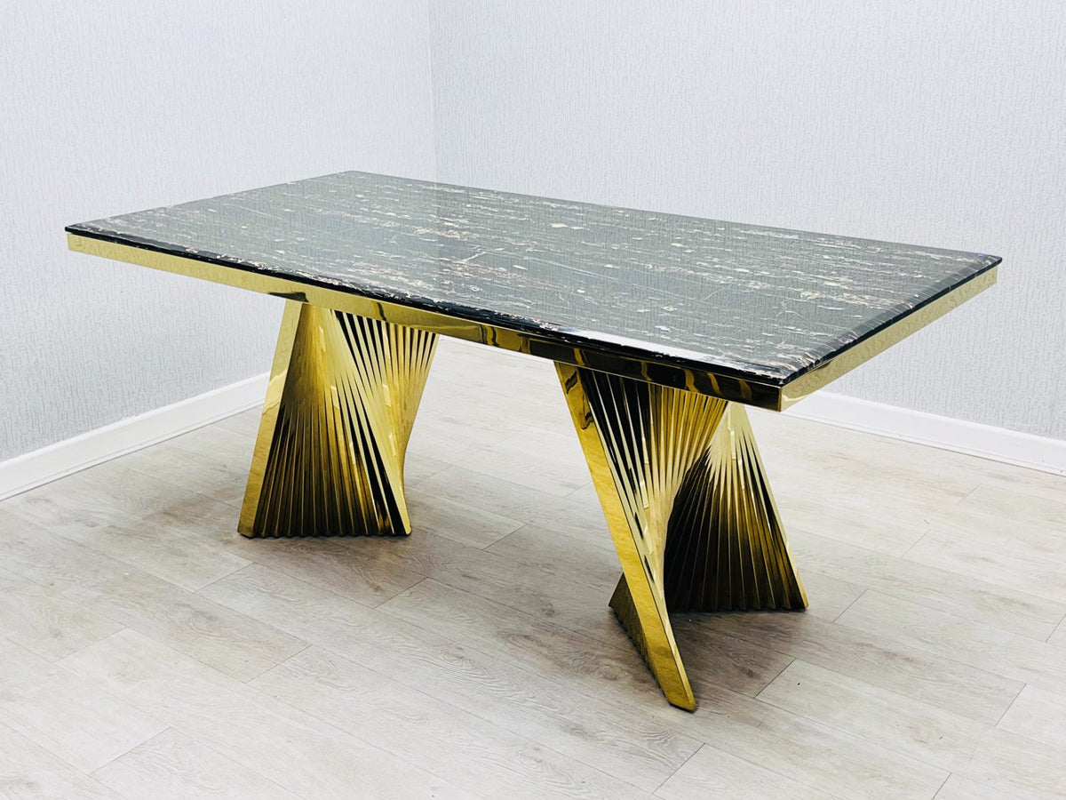 Ravello black and gold marble dining table angle view