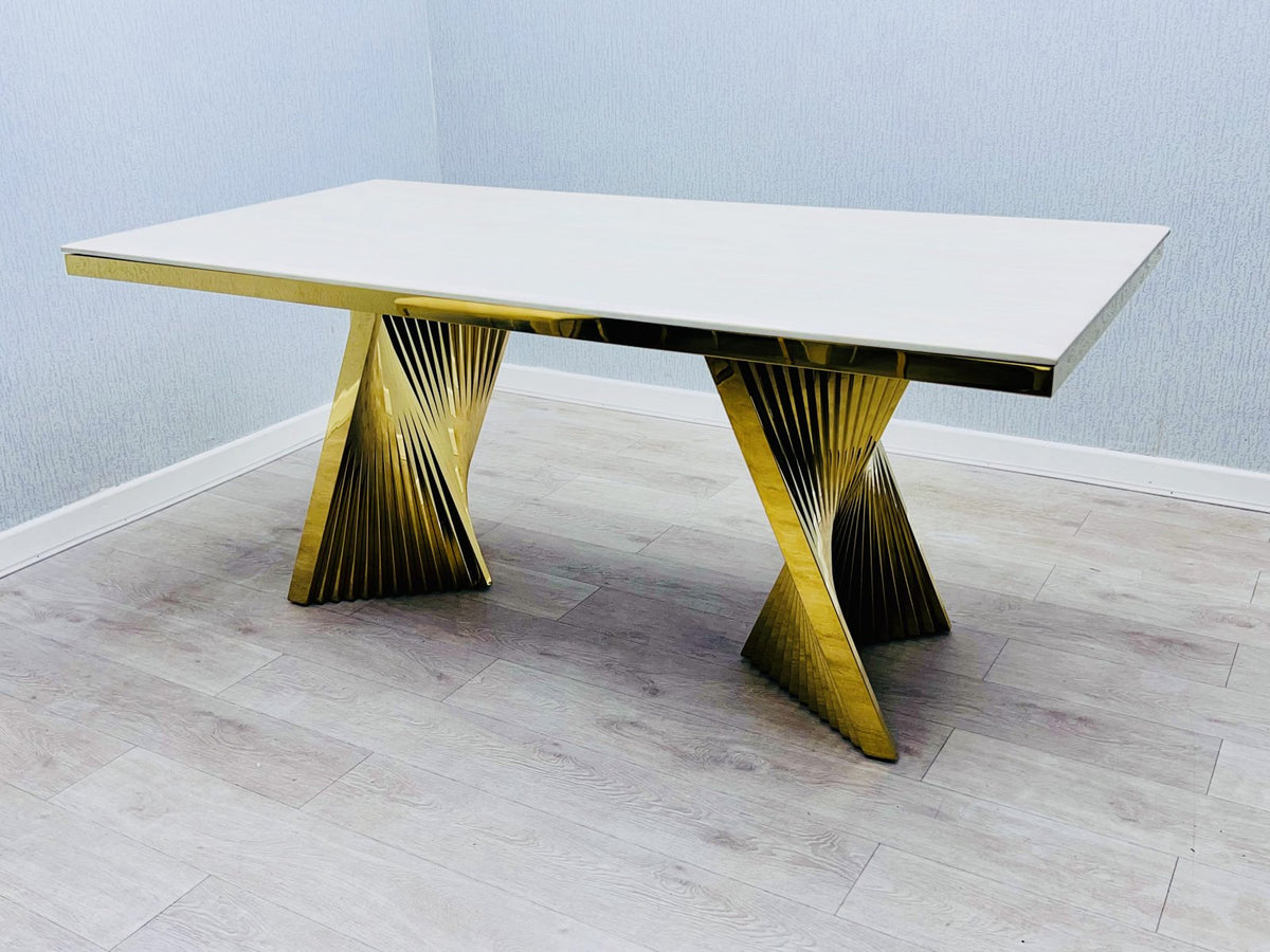 Ravello cream and gold marble dining table angle view