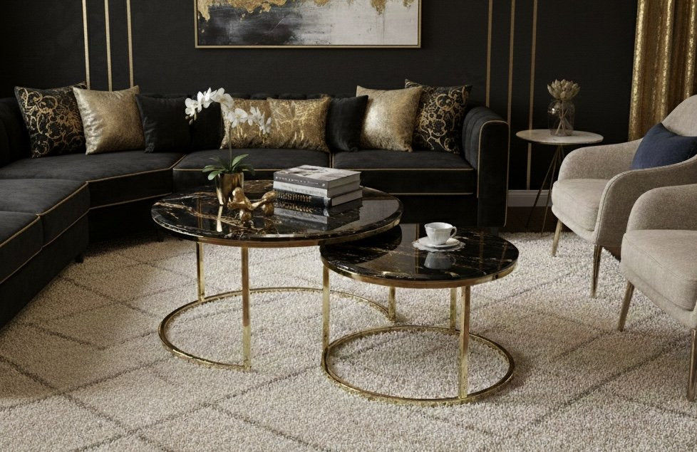 Round marble nest table black lifestyle view