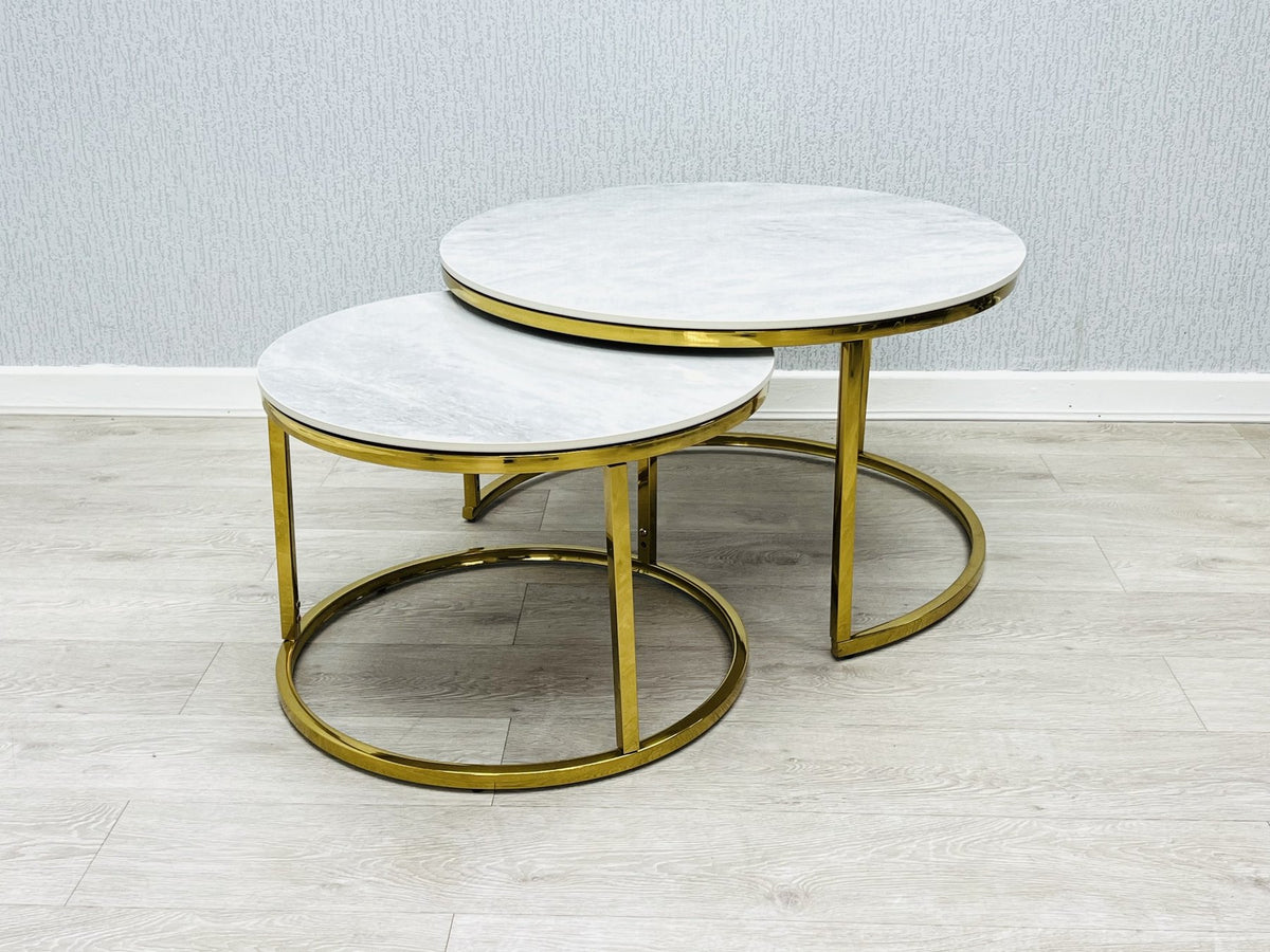 Round marble nest table gold frame
