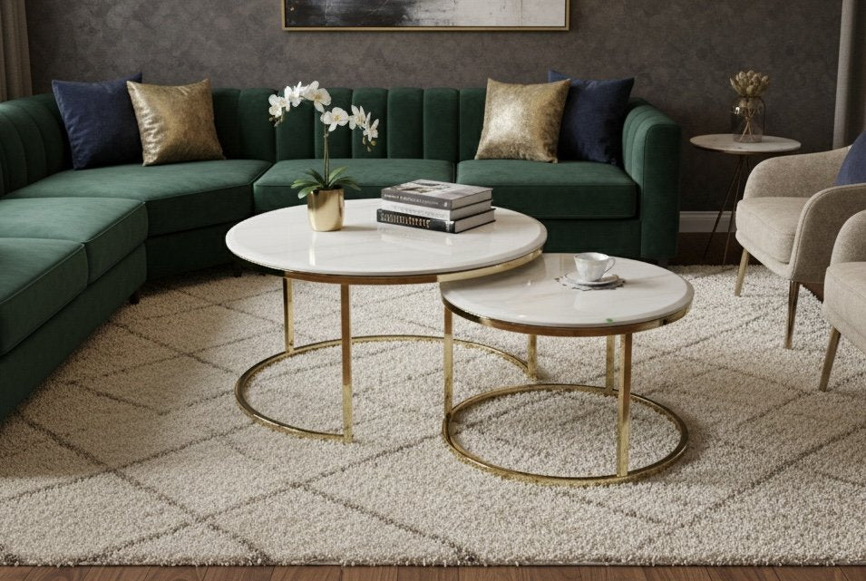 Round marble nest table set lifestyle view