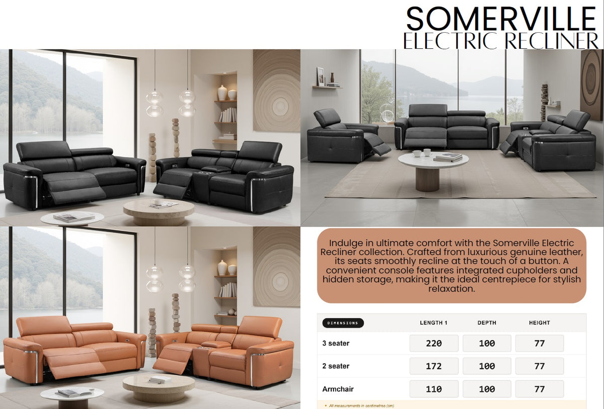 Somerville Genuine Leather Electric Recliner Collection BH
