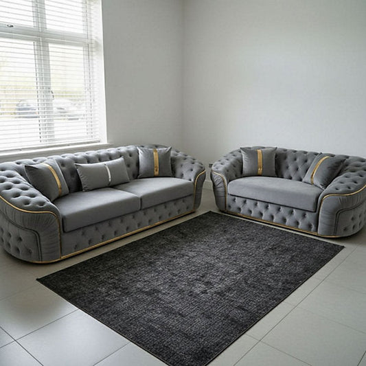 Toronto Chesterfield grey and silver 3+2 sofa set